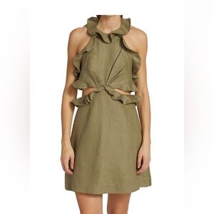 Zimmerman Postcard Linen Ruffle Tie-back Mini Dress